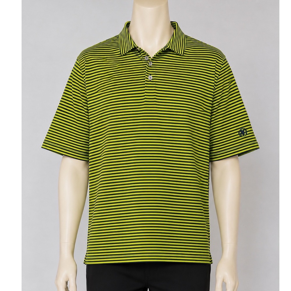 Pro Tour Coolplay Mens Golf Polo Shirt Large Lime Green Navy Blue Striped L
